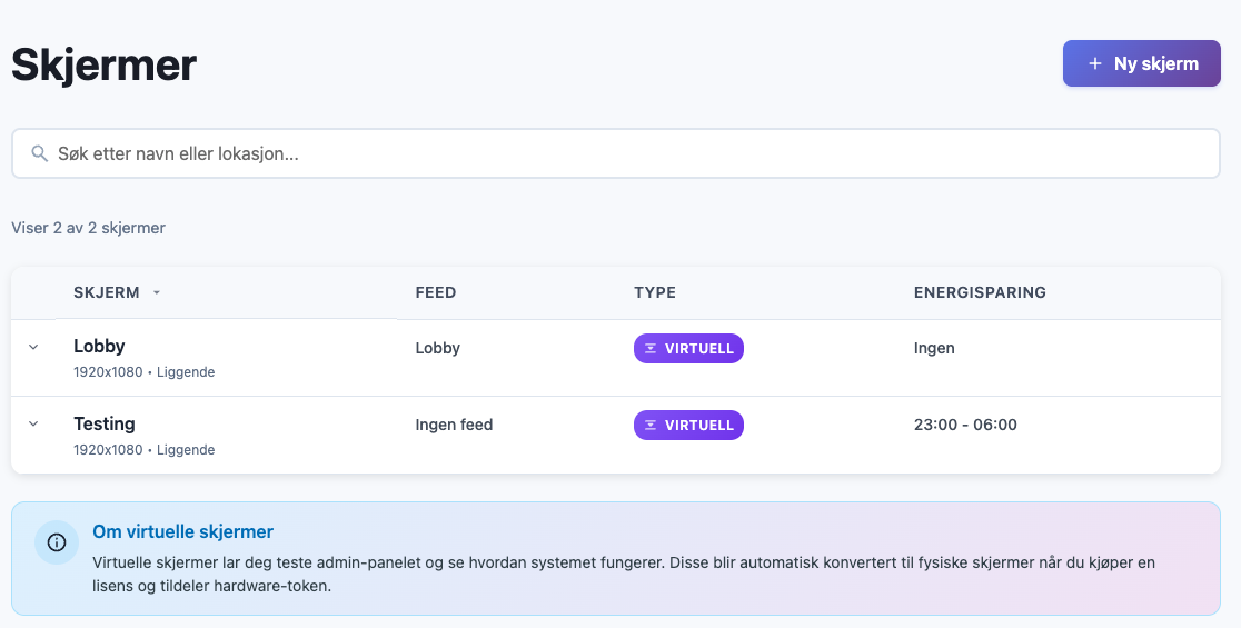 Skjerm Administrasjon